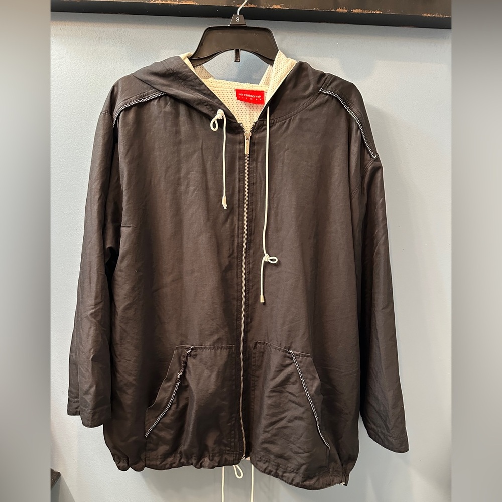 Liz Claiborne Liz & Co Jacket Rain Coat Black Zippered Hoodie Size Large